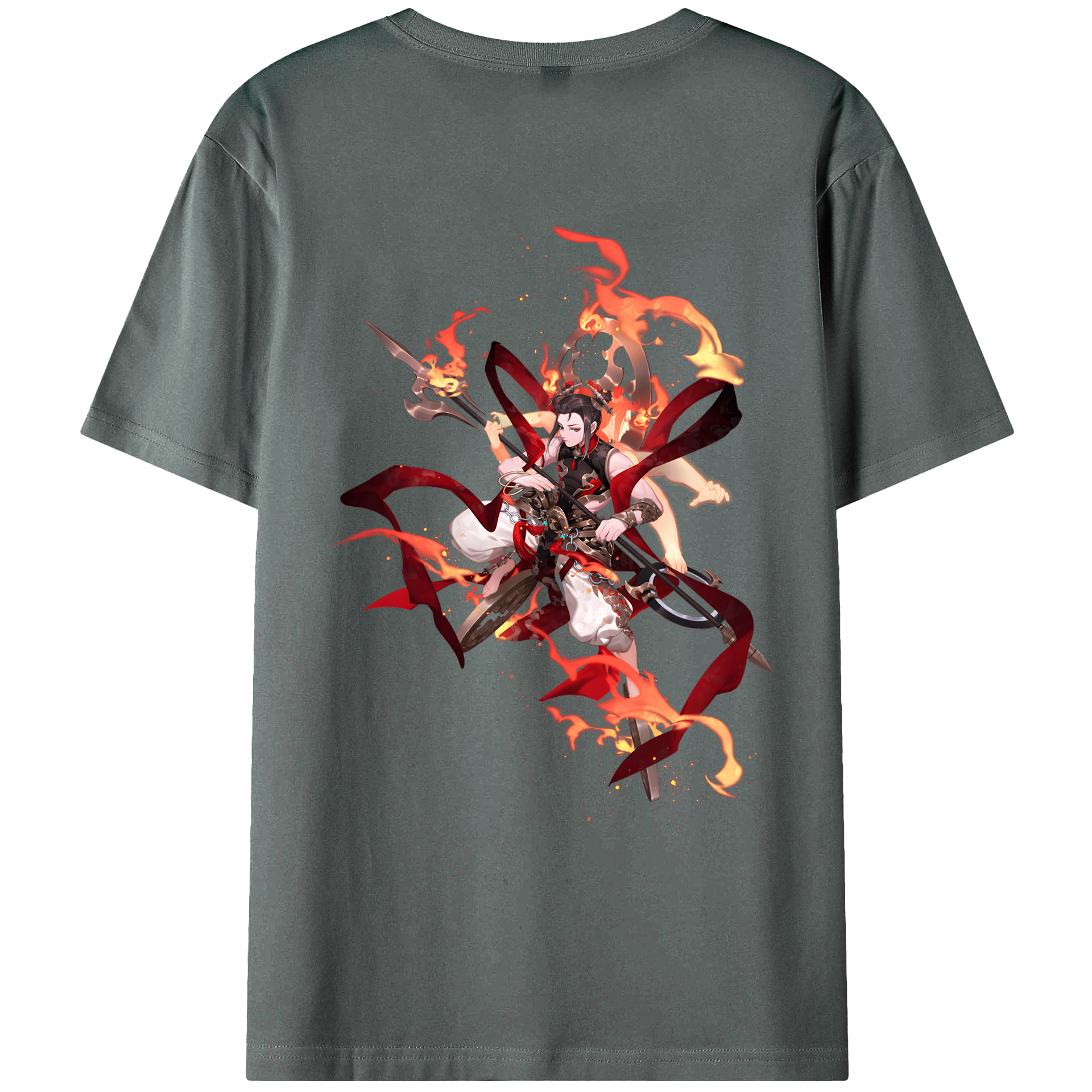 （画像用） Ne Zha 2 ナタ 魔童の大暴れ 綿100％ メンズ半袖Tシャツ（バックプリント） 通気性